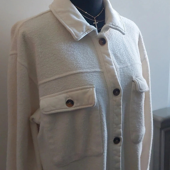 Women's Oversized cream long Duster Shacket Shirt Jacket Small - Picture 3 of 7
